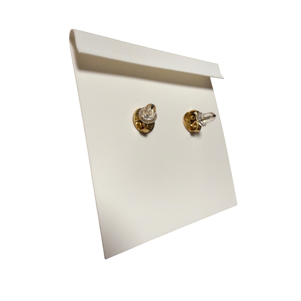 Tory Burch Gold Tone Faux Pearl Scalloped Double T Logo Stud Earrings with Pouch - Picture 4 of 5